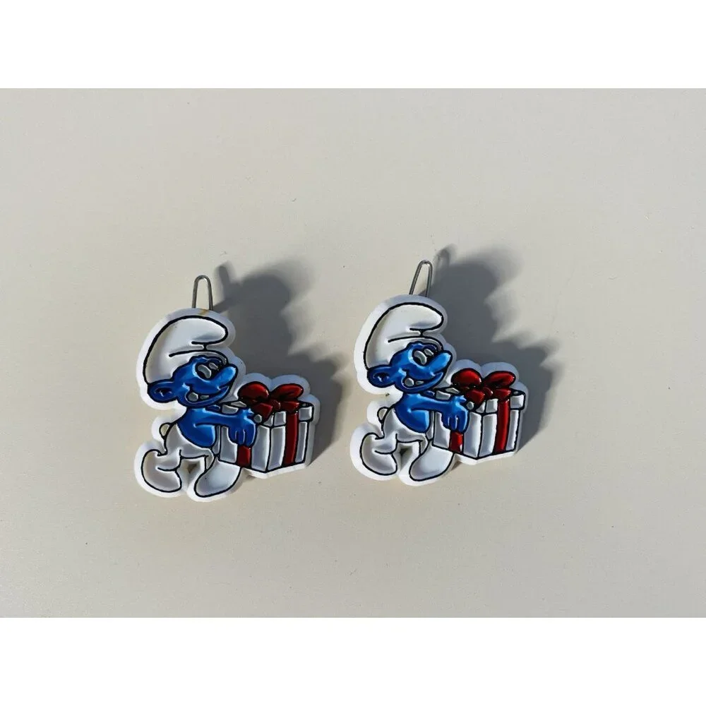 Vintage 80’s Smurf With Gift Box Plastic Hair Barrette Hair Pin Set of 2